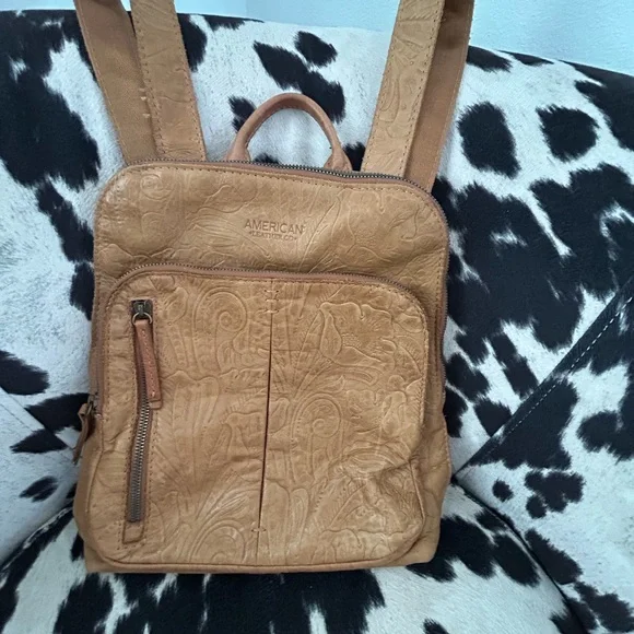 American Leather Embossed Backpack - Brown - Picture 1 of 5